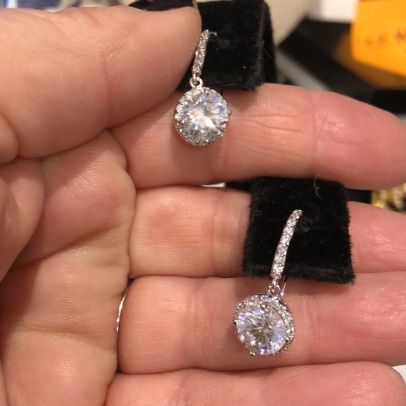 Brilliant Cubic Zirconia Halo Drops-Boutique- Rhodium - Picture 5 of 6